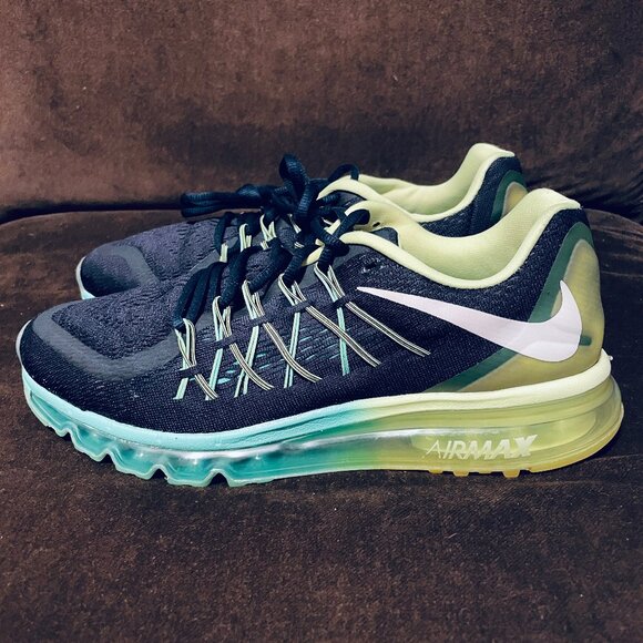 Excellent Nike Air Max 2015 Indigo Turquoise Volt Womens 10.5 US 42.5 EUR Mens 9 - Picture 2 of 16
